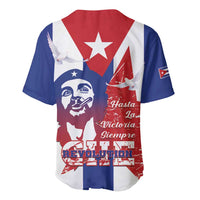 Baseball jersey in blue, red, and white with Che portrait, star, and eagle graphic