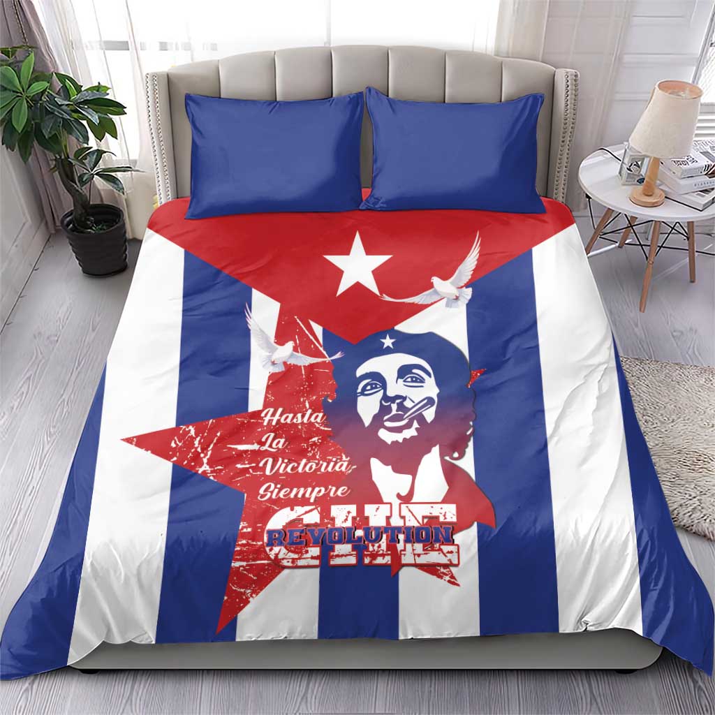 Cuba flag bedding set with Che portrait, blue red and white duvet cover and pillow set