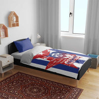 Cuba flag bedding set with Che portrait, blue red white duvet and two blue pillows