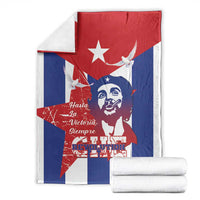 Red, blue and white Cuban-themed blanket with star, dove, portrait and 'Hasta la Victoria'