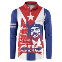 Button sweatshirt with red, white, and blue graphic, Che face, star, and text