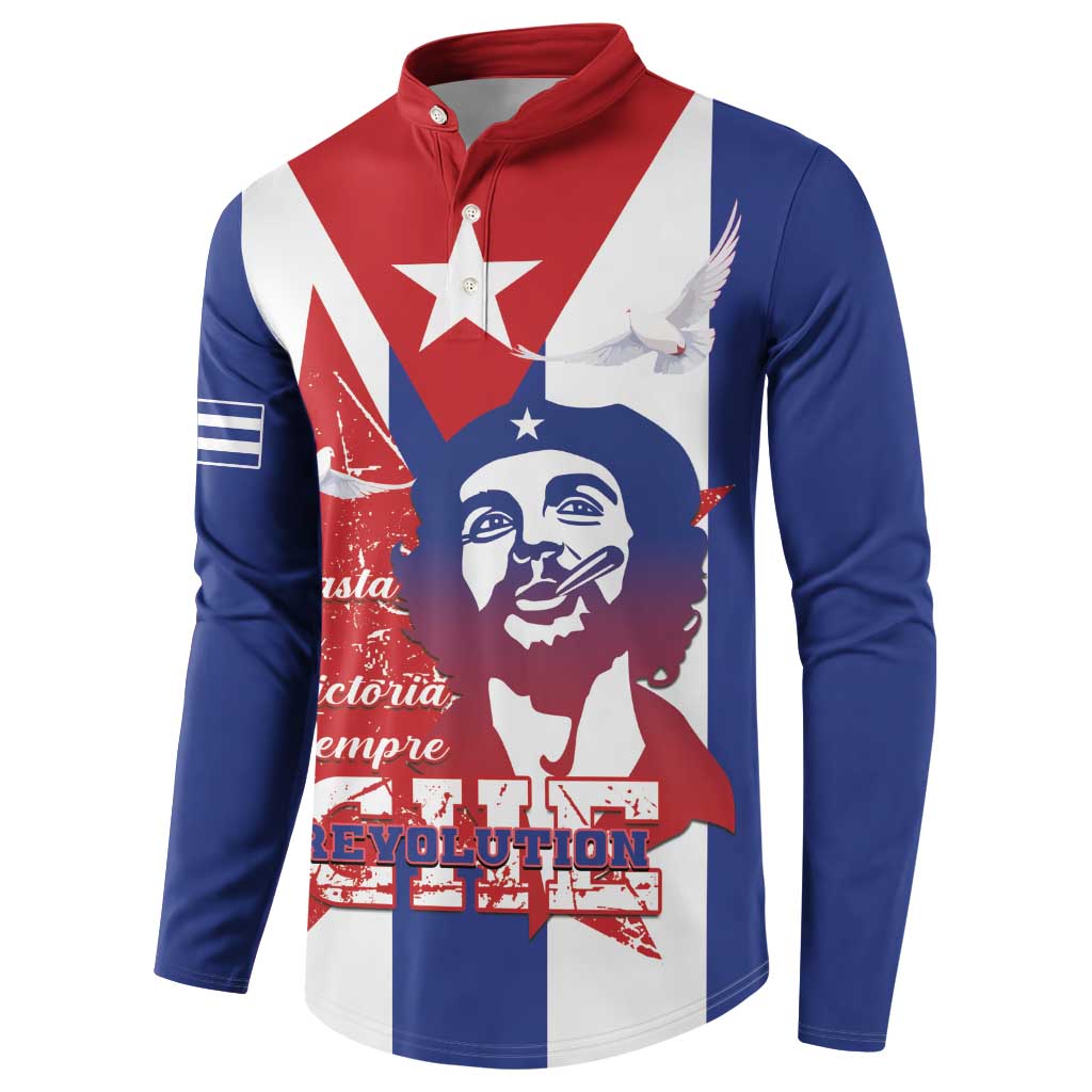 Button sweatshirt with red, white, and blue graphic, star and Che portrait