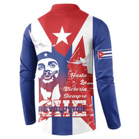 Button sweatshirt back with red, white, and blue graphic, Che portrait, dove, stars
