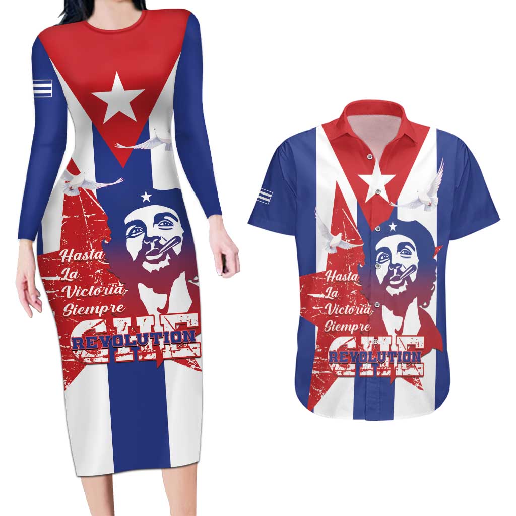 Cuba Liberation Day Couples Matching Long Sleeve Bodycon Dress and Hawaiian Shirt Che Guevara Revolution - Wonder Print Shop