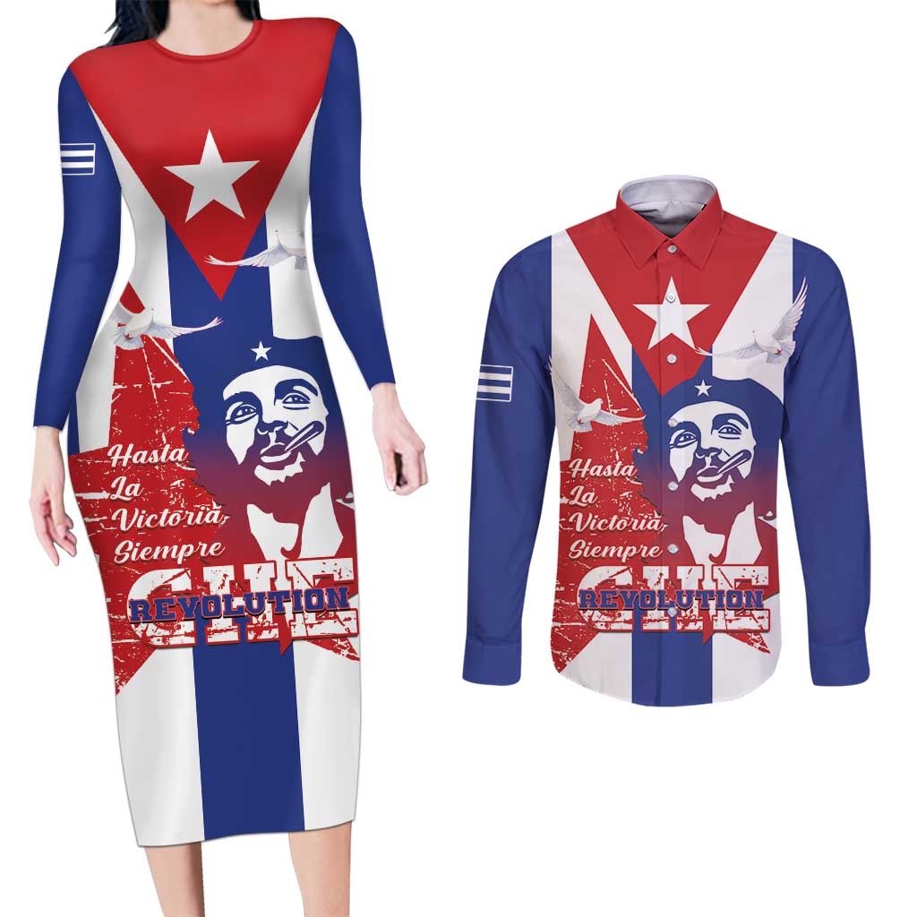 Cuba Liberation Day Couples Matching Long Sleeve Bodycon Dress and Long Sleeve Button Shirt Che Guevara Revolution - Wonder Print Shop