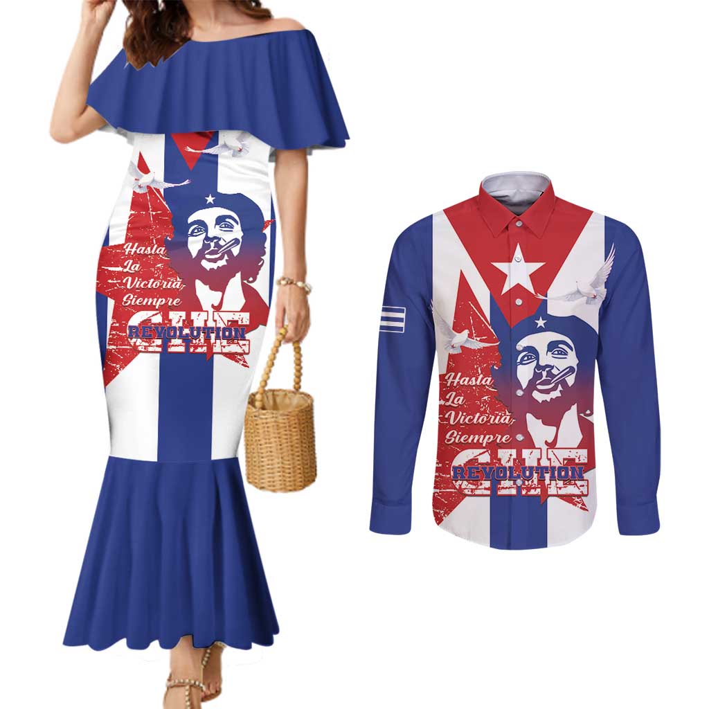 Cuba Liberation Day Couples Matching Mermaid Dress and Long Sleeve Button Shirt Che Guevara Revolution