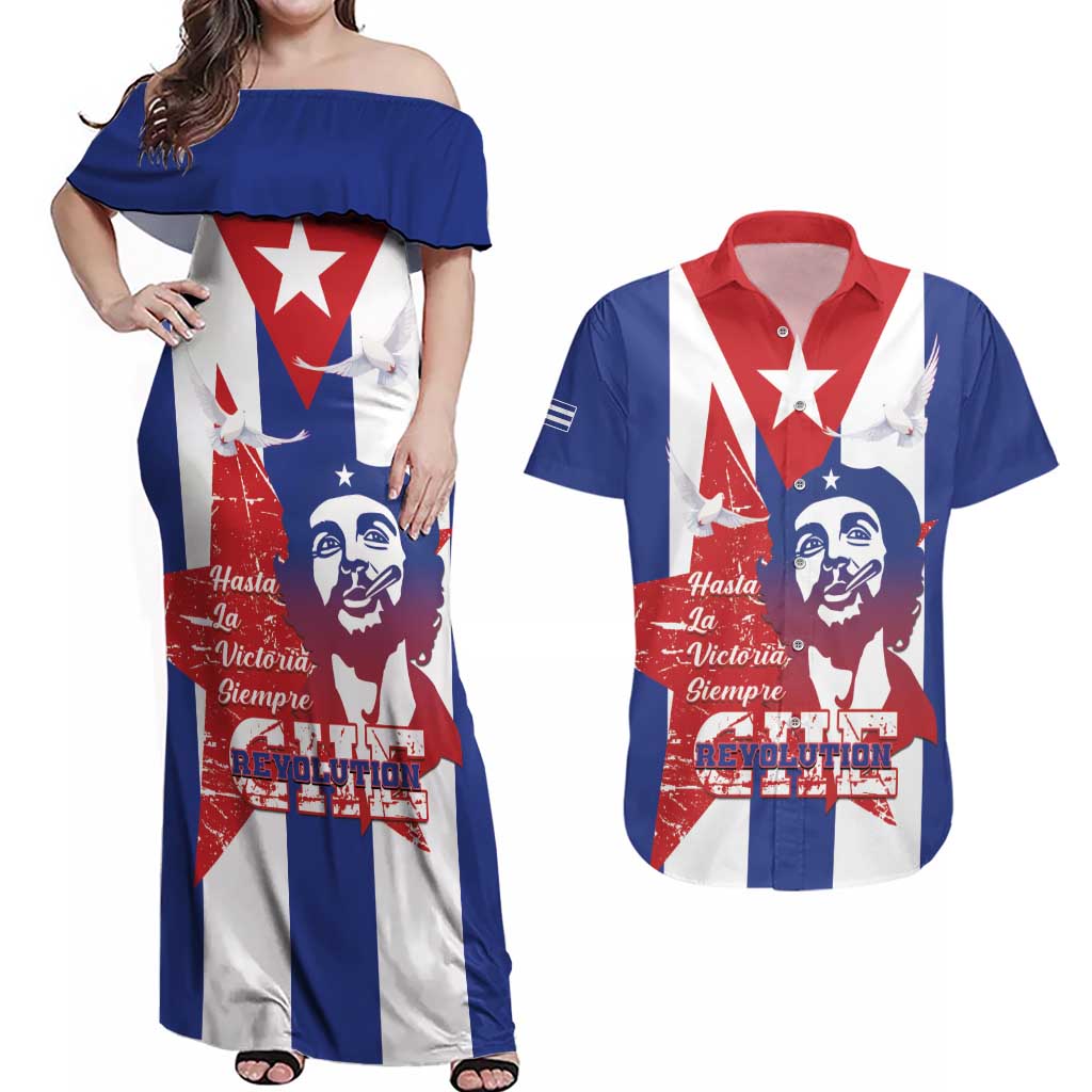 Cuba Liberation Day Couples Matching Off Shoulder Maxi Dress and Hawaiian Shirt Che Guevara Revolution - Wonder Print Shop