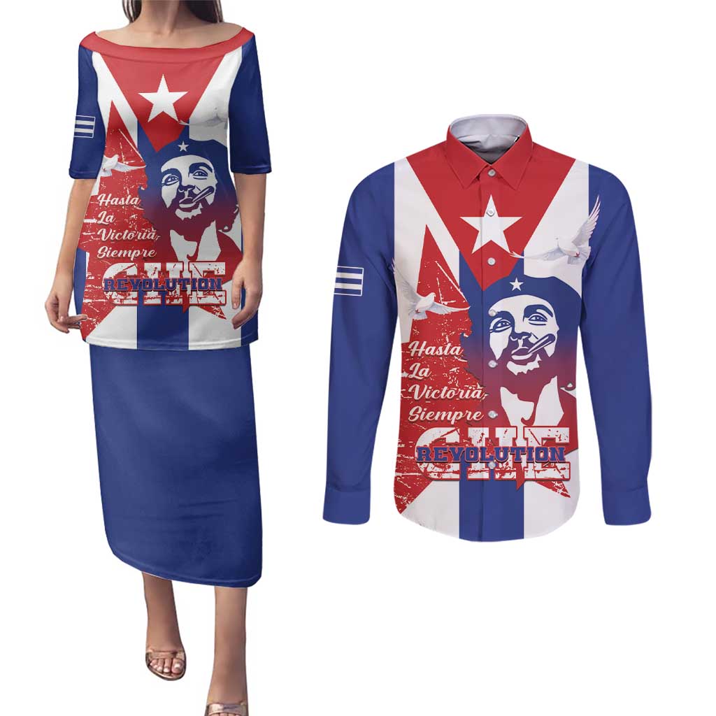 Cuba Liberation Day Couples Matching Puletasi and Long Sleeve Button Shirt Che Guevara Revolution - Wonder Print Shop