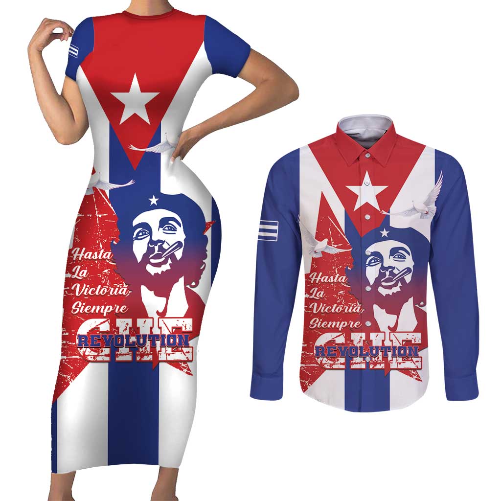 Cuba Liberation Day Couples Matching Short Sleeve Bodycon Dress and Long Sleeve Button Shirt Che Guevara Revolution - Wonder Print Shop