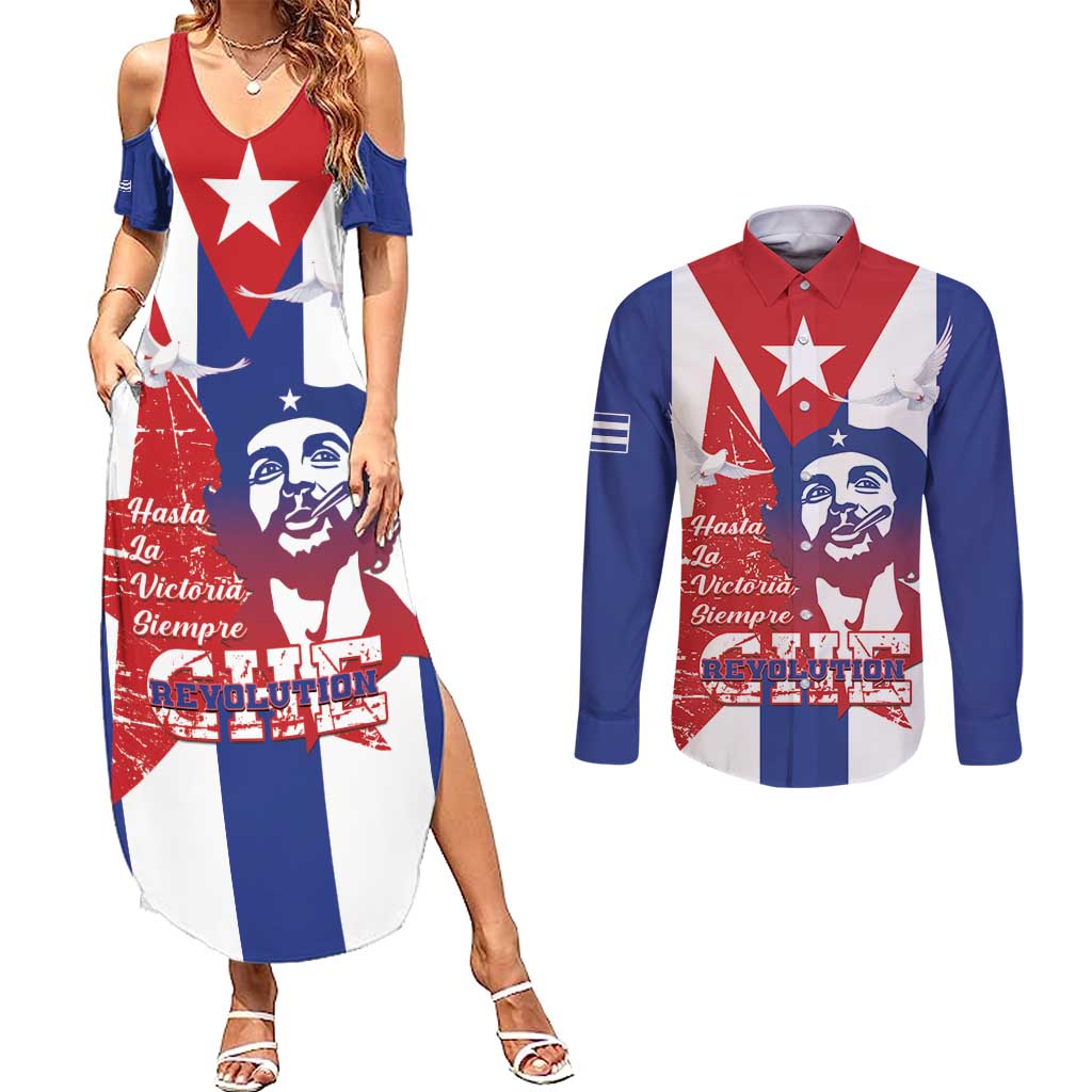 Cuba Liberation Day Couples Matching Summer Maxi Dress and Long Sleeve Button Shirt Che Guevara Revolution - Wonder Print Shop