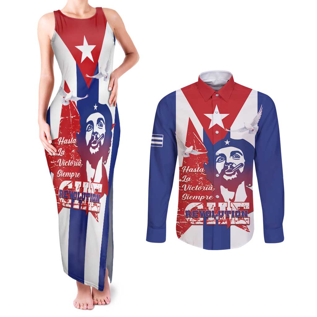 Cuba Liberation Day Couples Matching Tank Maxi Dress and Long Sleeve Button Shirt Che Guevara Revolution - Wonder Print Shop