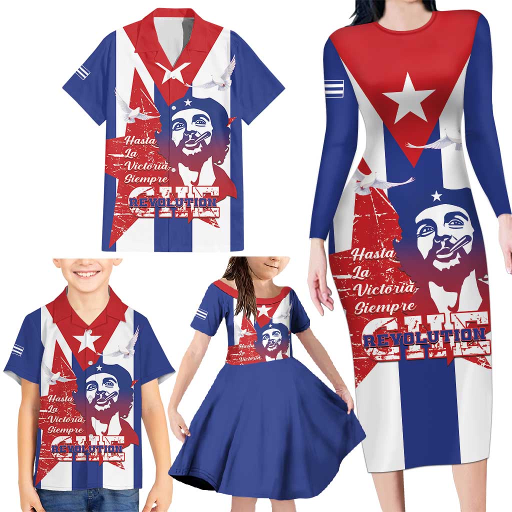 Cuba Liberation Day Family Matching Long Sleeve Bodycon Dress and Hawaiian Shirt Che Guevara Revolution - Wonder Print Shop