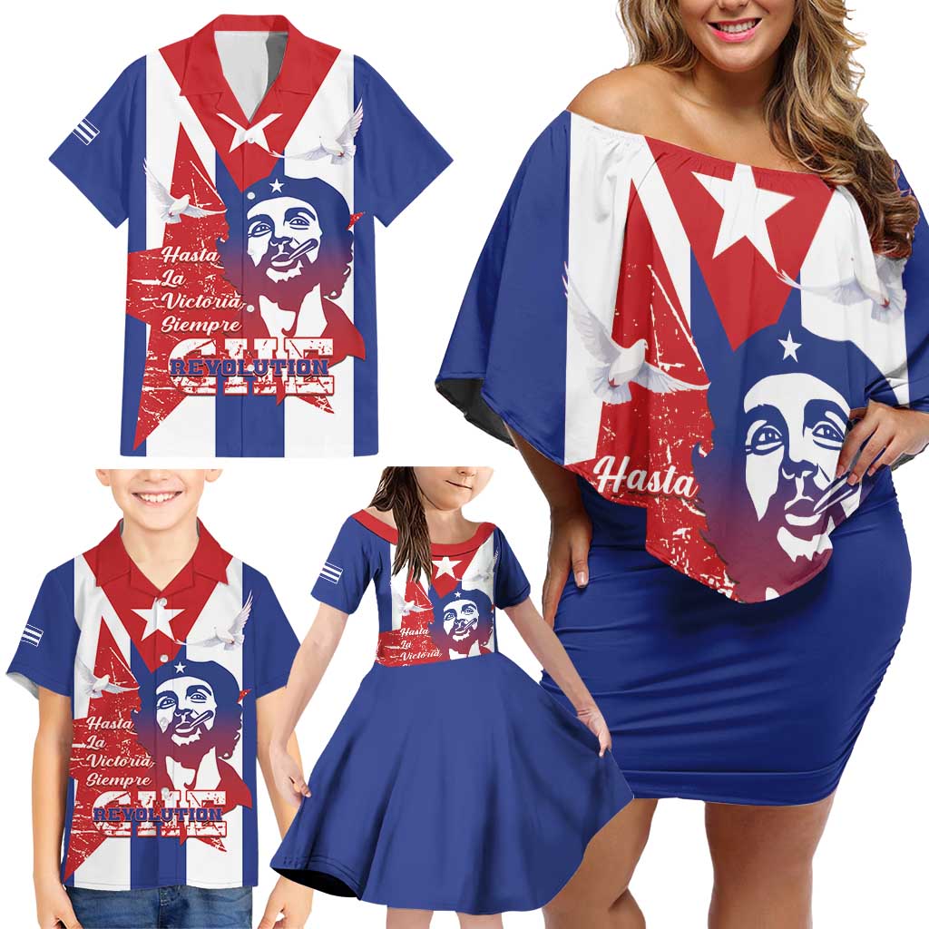 Cuba Liberation Day Family Matching Off Shoulder Short Dress and Hawaiian Shirt Che Guevara Revolution - Wonder Print Shop