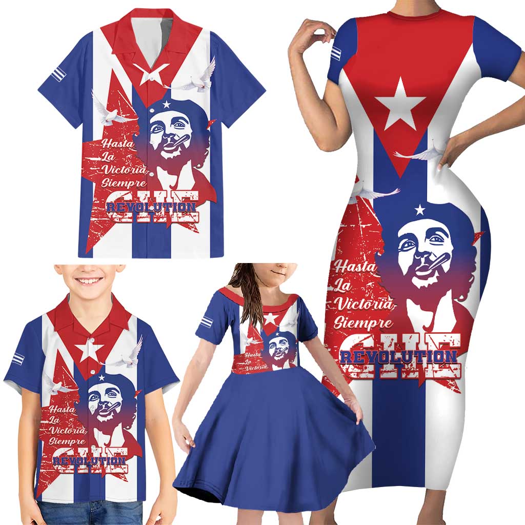 Cuba Liberation Day Family Matching Short Sleeve Bodycon Dress and Hawaiian Shirt Che Guevara Revolution - Wonder Print Shop