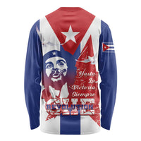 Unisex long sleeve shirt, back graphic with red star, face, and “Hasta La Victoria Siempre” text