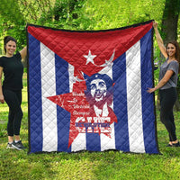 Cuba liberation day quilt spread outdoors with red star, blue stripes, Che Guevara face