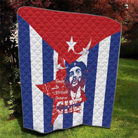 Cuba liberation day quilt draped on lawn featuring central Che portrait and Cuban flag colors