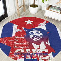 Round carpet with Cuba flag red/blue graphic featuring Che Guevara portrait and star