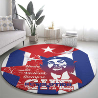Round carpet with Cuba flag red/blue background, Che Guevara portrait, dove and star