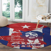 Round carpet with Cuba flag red/blue design featuring Che Guevara portrait and vintage text
