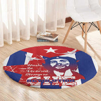 Round carpet with Cuba flag red/blue print, Che Guevara face and "Revolution" text