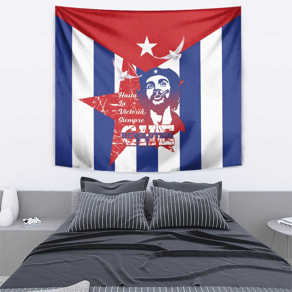 Cuba flag tapestry with red-and-blue star and Che Guevara portrait artwork