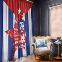 Blue red white Cuban flag window curtain featuring Che Guevara and star designs