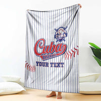 Cuba baseball blanket with blue pinstripes, red stitch border, 'YOUR TEXT' and crest