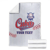 Cuba baseball blanket with blue pinstripes, crest logo, 'YOUR TEXT' and matching folded stack
