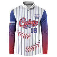 White pinstripe hooded baseball button sweatshirt, Cuba logo and 15 graphic on front
