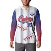 White pinstripe hooded baseball button sweatshirt with Cuba logo and 15 front graphic