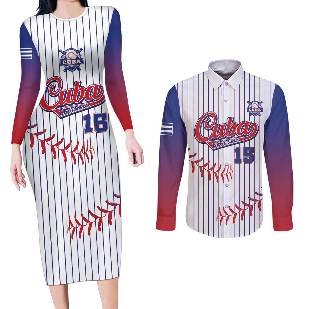 Custom Cuba Baseball Couples Matching Long Sleeve Bodycon Dress and Long Sleeve Button Shirt Sporty Style - Wonder Print Shop