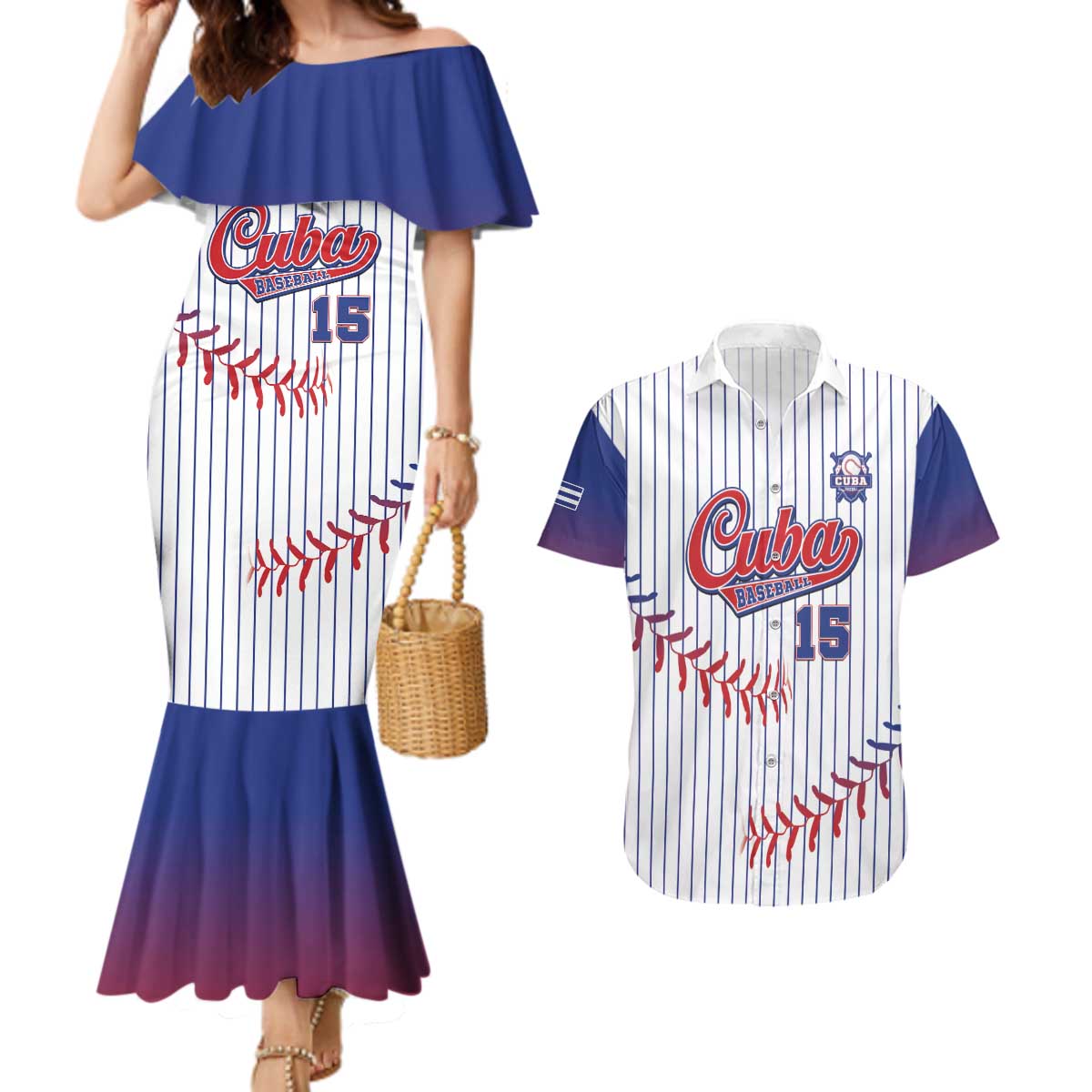 Custom Cuba Baseball Couples Matching Mermaid Dress and Hawaiian Shirt Sporty Style - Wonder Print Shop