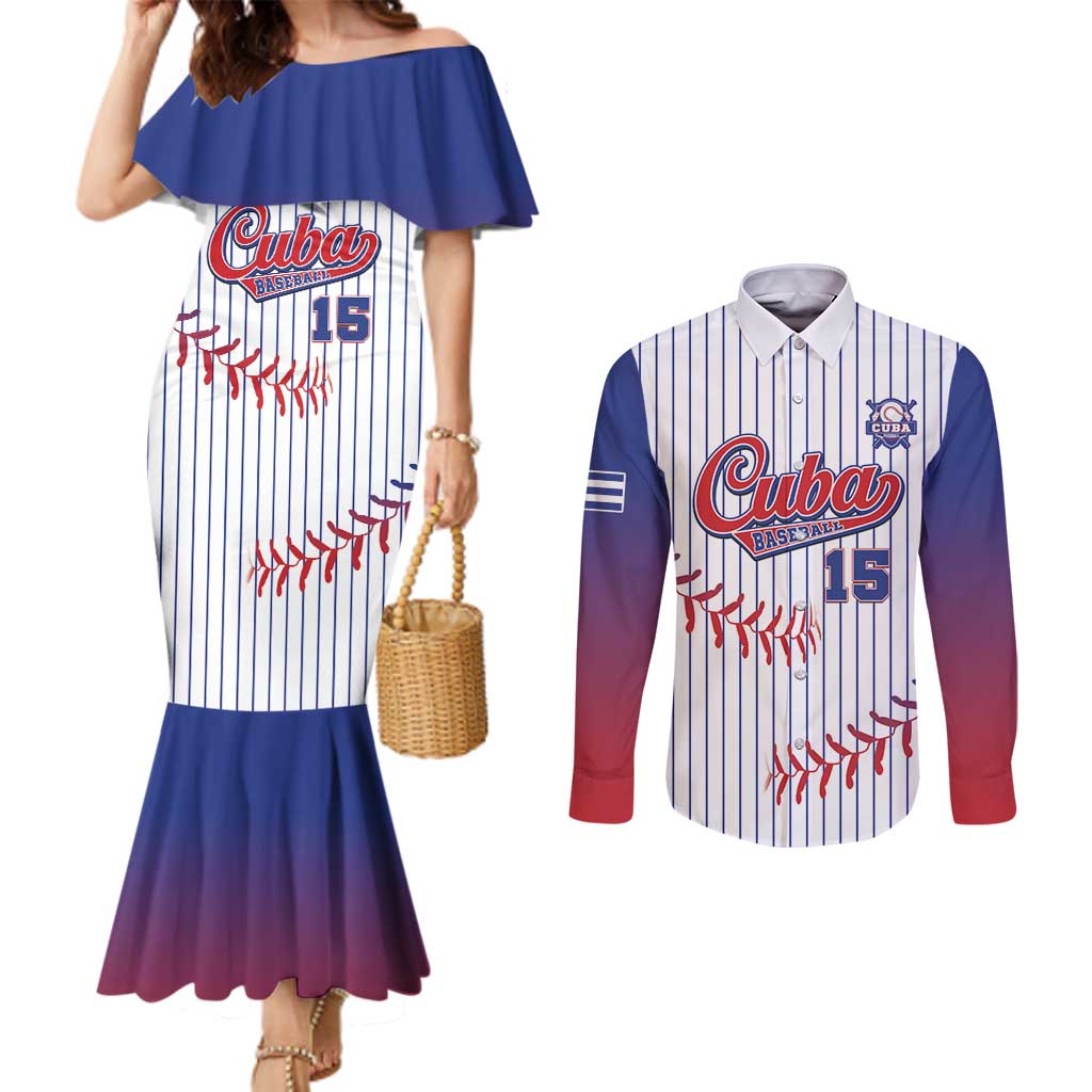 Custom Cuba Baseball Couples Matching Mermaid Dress and Long Sleeve Button Shirt Sporty Style