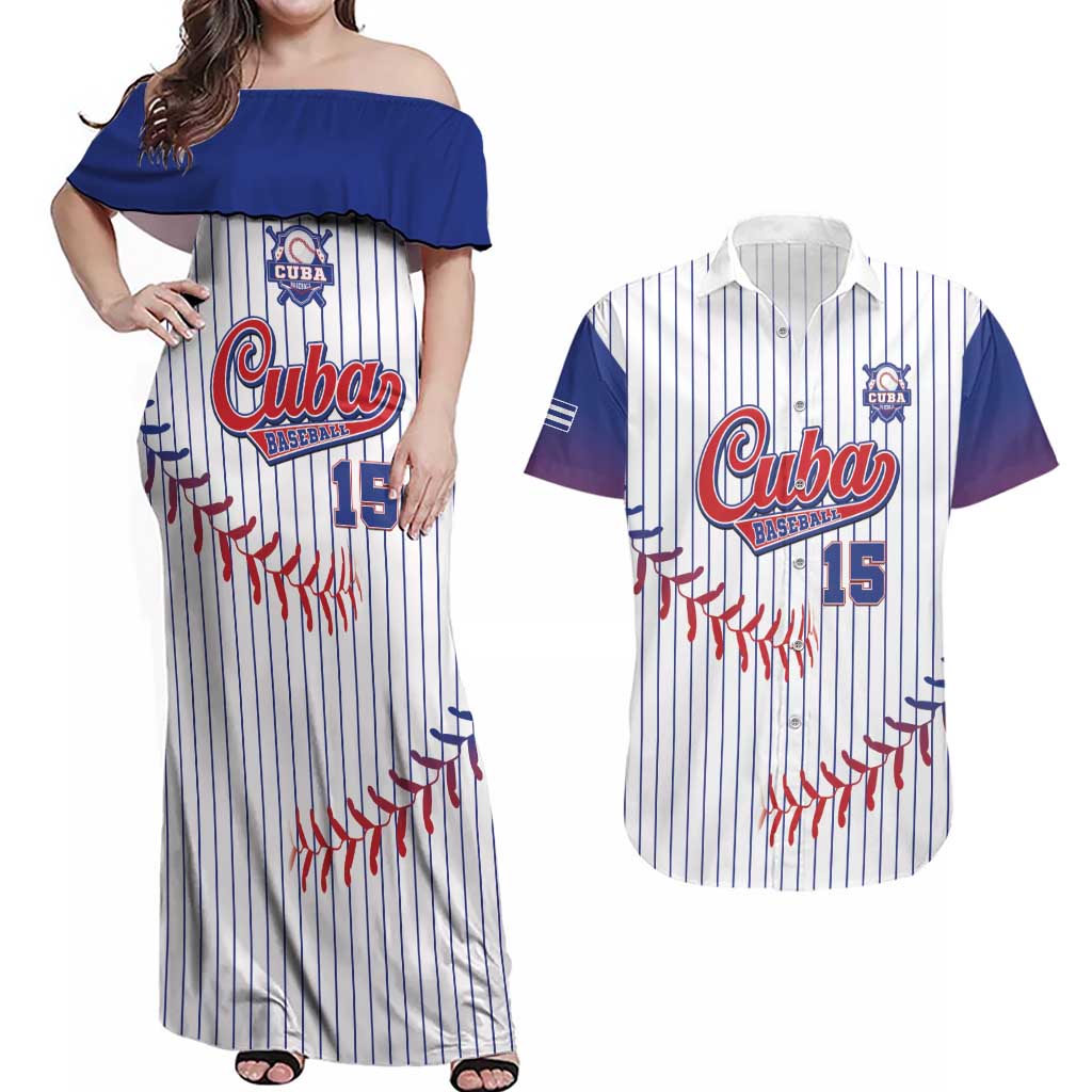 Custom Cuba Baseball Couples Matching Off Shoulder Maxi Dress and Hawaiian Shirt Sporty Style - Wonder Print Shop