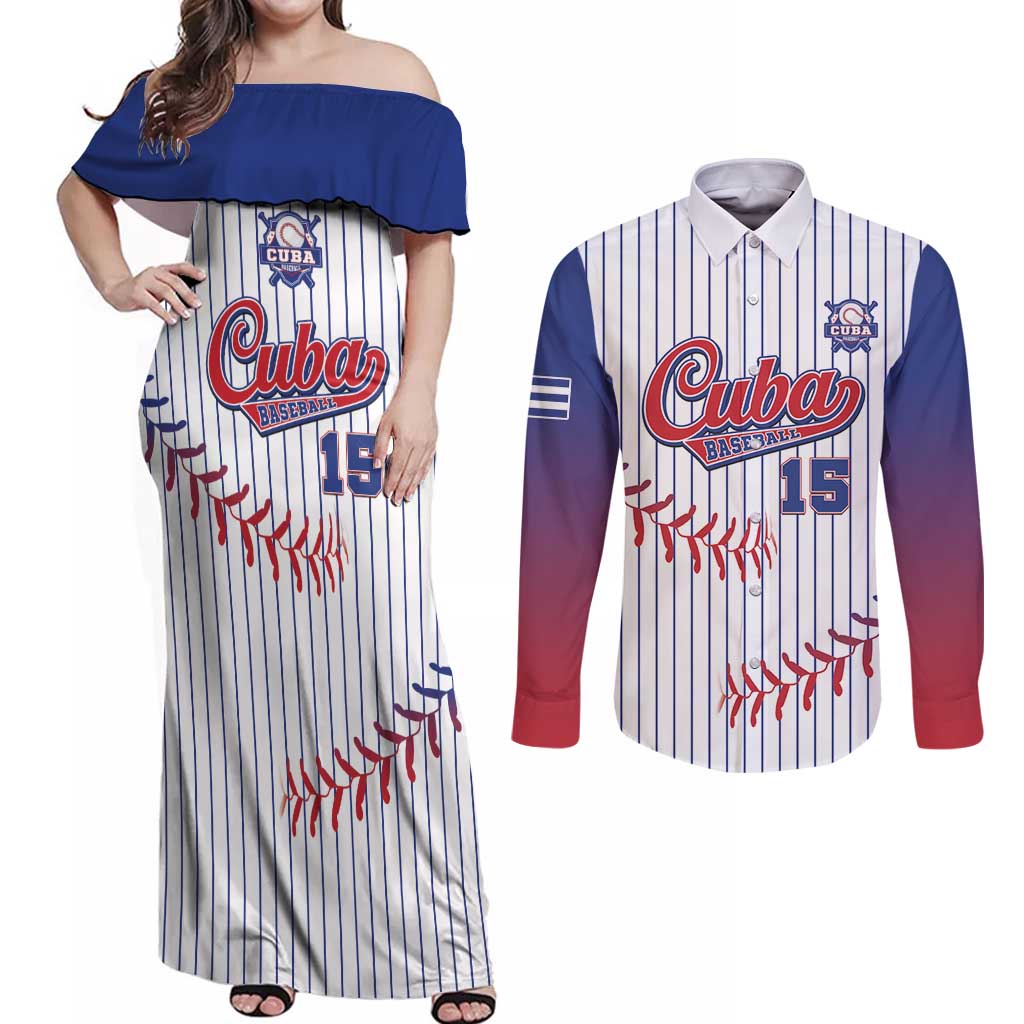 Custom Cuba Baseball Couples Matching Off Shoulder Maxi Dress and Long Sleeve Button Shirt Sporty Style - Wonder Print Shop