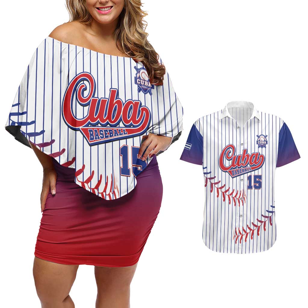 Custom Cuba Baseball Couples Matching Off Shoulder Short Dress and Hawaiian Shirt Sporty Style - Wonder Print Shop