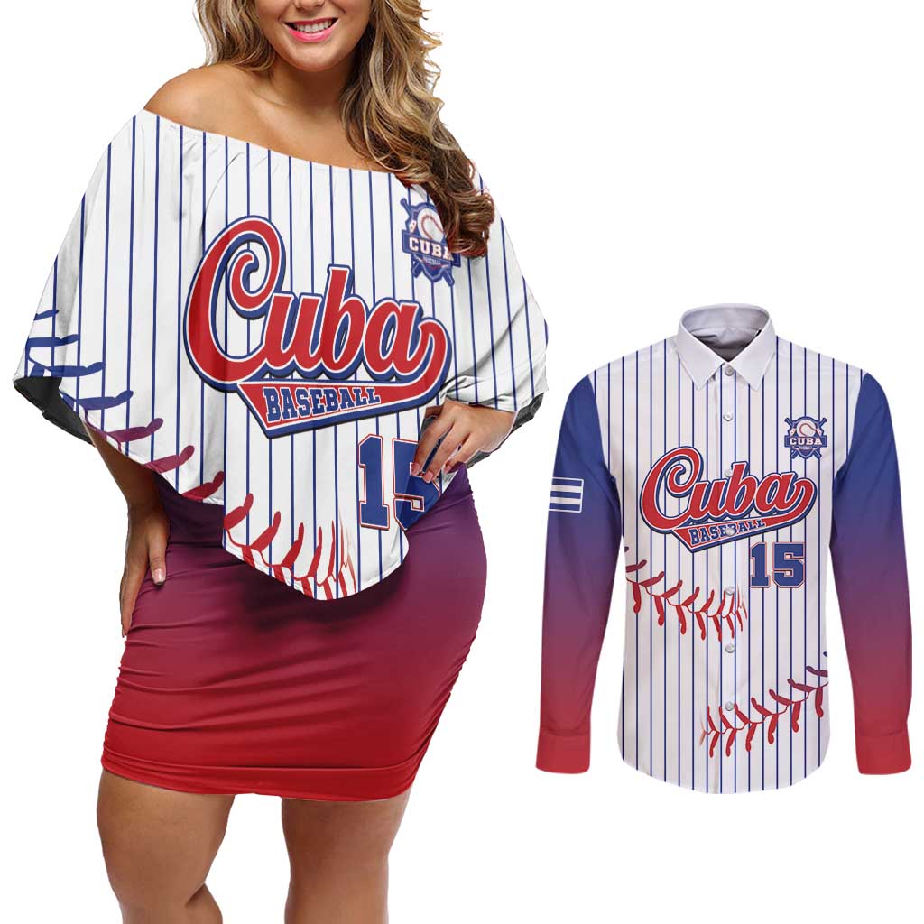 Custom Cuba Baseball Couples Matching Off Shoulder Short Dress and Long Sleeve Button Shirt Sporty Style - Wonder Print Shop