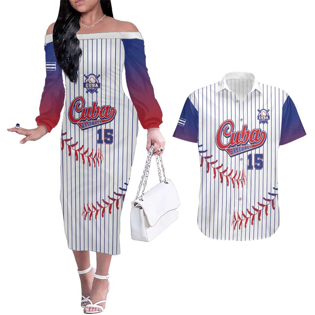 Custom Cuba Baseball Couples Matching Off The Shoulder Long Sleeve Dress and Hawaiian Shirt Sporty Style - Wonder Print Shop