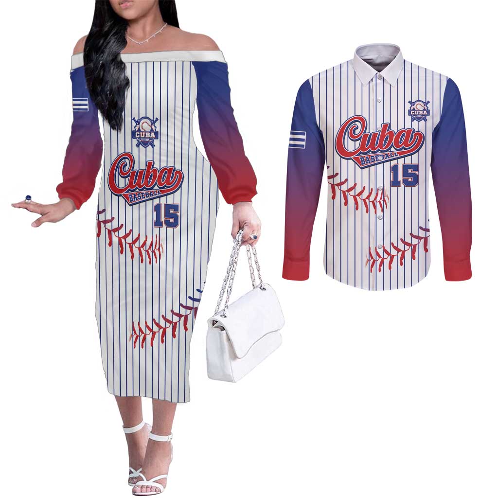 Custom Cuba Baseball Couples Matching Off The Shoulder Long Sleeve Dress and Long Sleeve Button Shirt Sporty Style