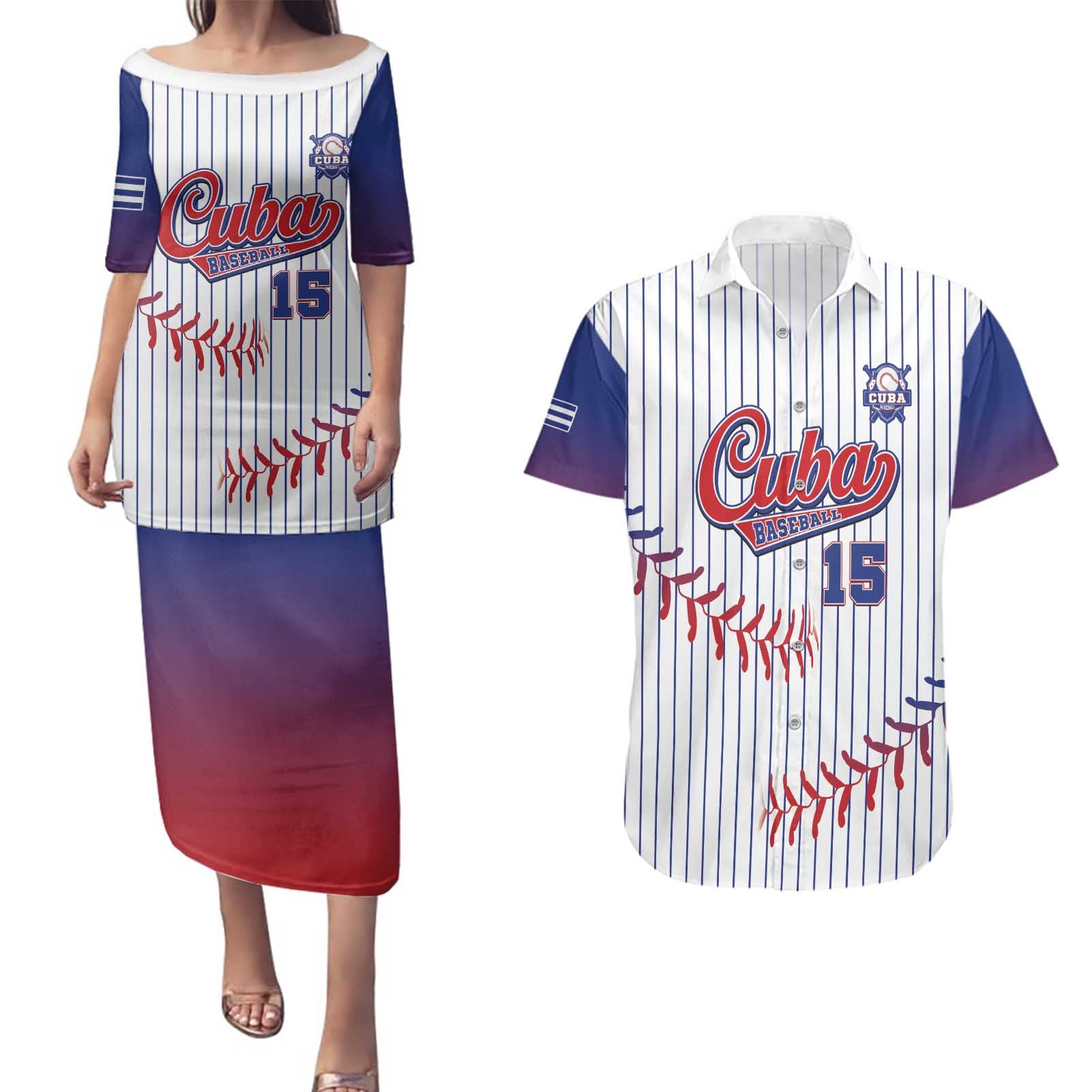 Custom Cuba Baseball Couples Matching Puletasi and Hawaiian Shirt Sporty Style - Wonder Print Shop