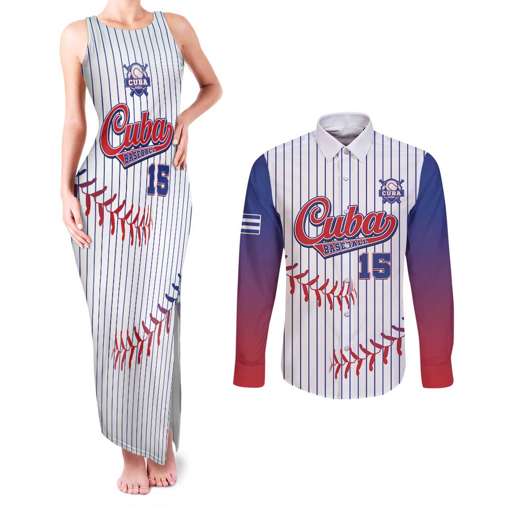 Custom Cuba Baseball Couples Matching Tank Maxi Dress and Long Sleeve Button Shirt Sporty Style - Wonder Print Shop