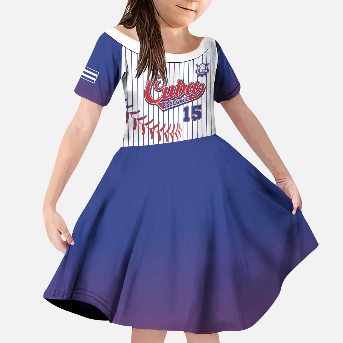 Custom Cuba Baseball Kid Short Sleeve Dress Sporty Style - Wonder Print Shop