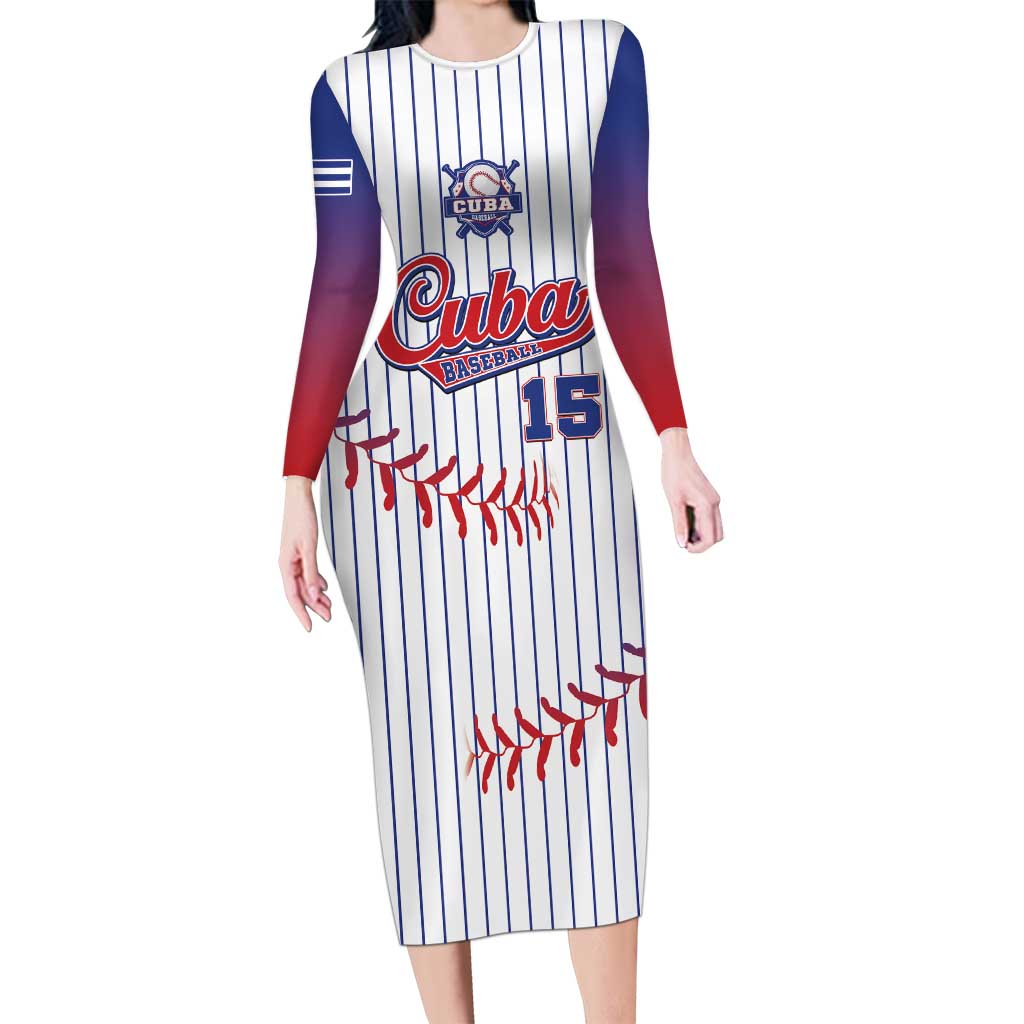 Custom Cuba Baseball Long Sleeve Bodycon Dress Sporty Style - Wonder Print Shop