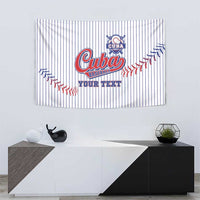 Pinstripe baseball tapestry featuring the Cuba Baseball logo and placeholder for your text