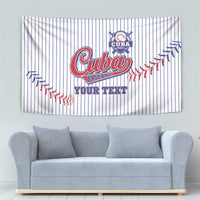 Cuba Baseball pinstripe wall tapestry with red string-art detail and custom text area