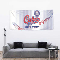 White pinstripe Cuba Baseball tapestry with red stitched line graphic and your text