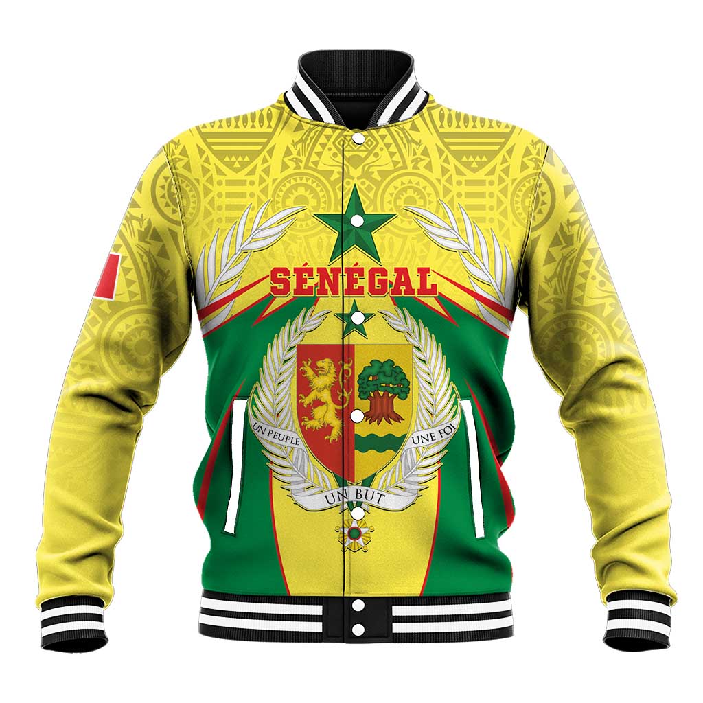 Personalised Senegal Baseball Jacket Coat Of Arms Mix African Pattern - Wonder Print Shop