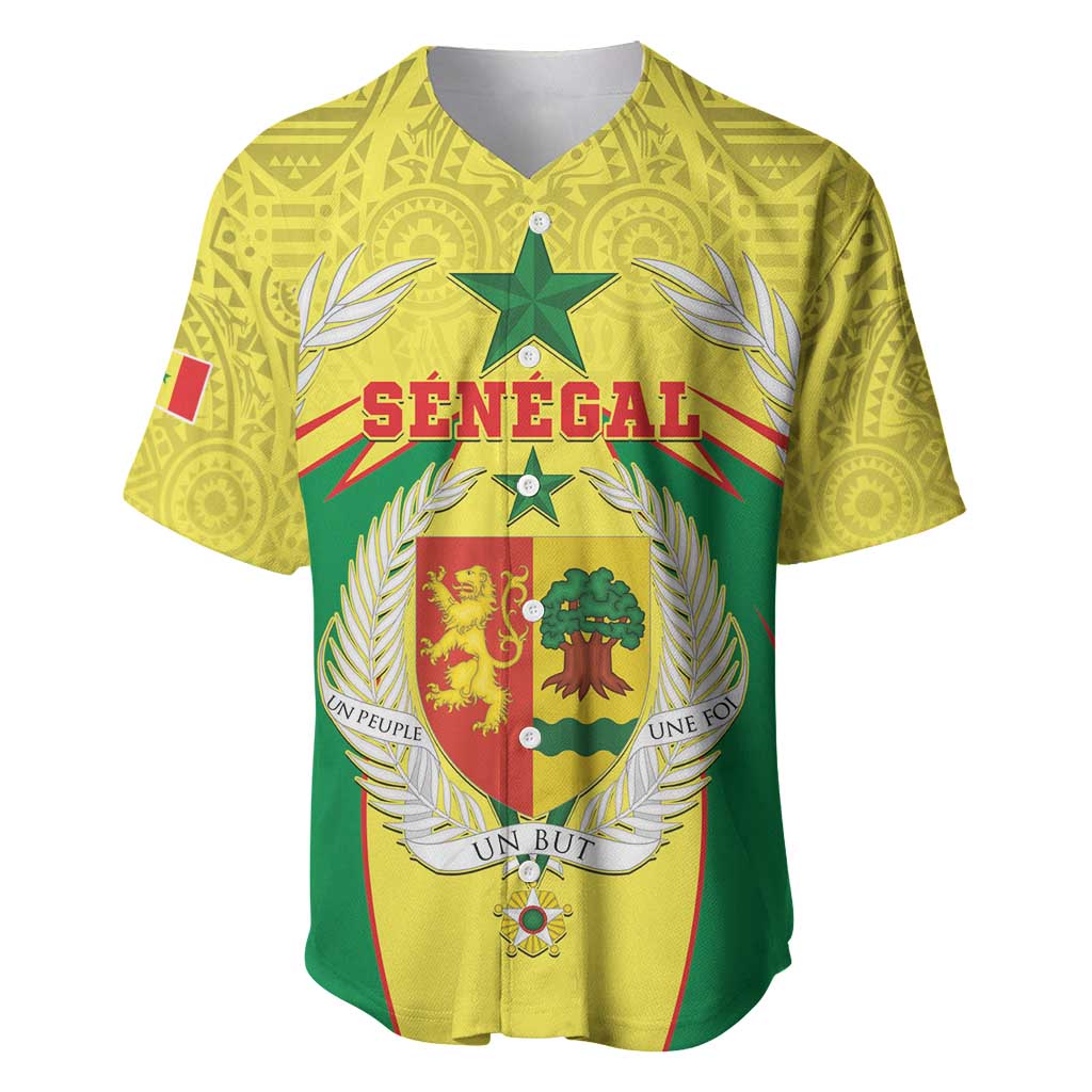 Personalised Senegal Baseball Jersey Coat Of Arms Mix African Pattern - Wonder Print Shop