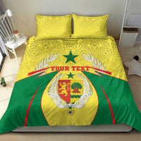 Senegal bedding set: yellow and green duvet with coat-of-arms crest, red accents, and 2 pillows